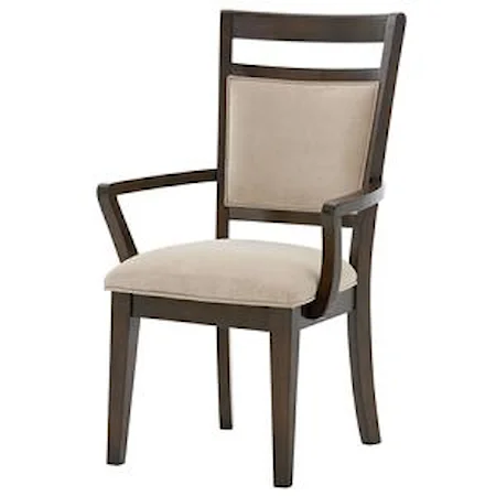 Arm Chair with Upholstered Seat and Back with Ladder Back Wood Detailing